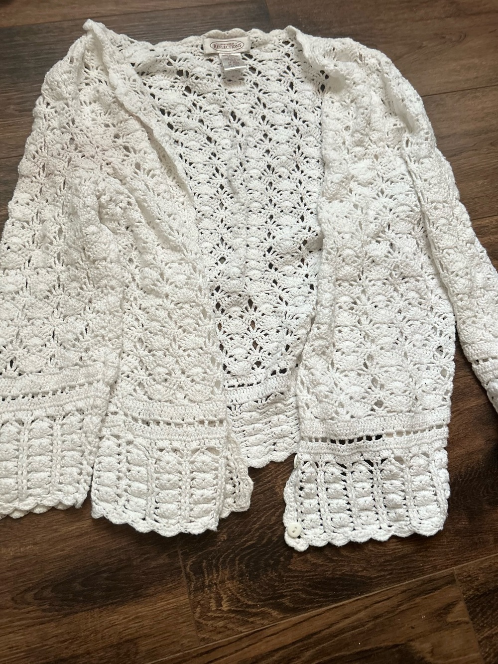 Northern Reflections White Crochet Open Front Cardigan